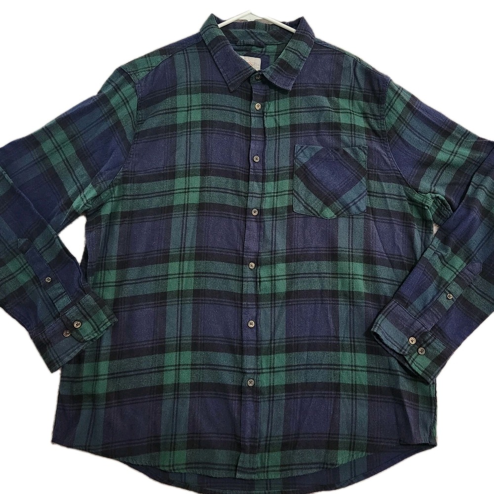 Cloudveil Flannel Shirt Mens XXL Green Navy Plaid Cotton Blend Gorpcore Comfort